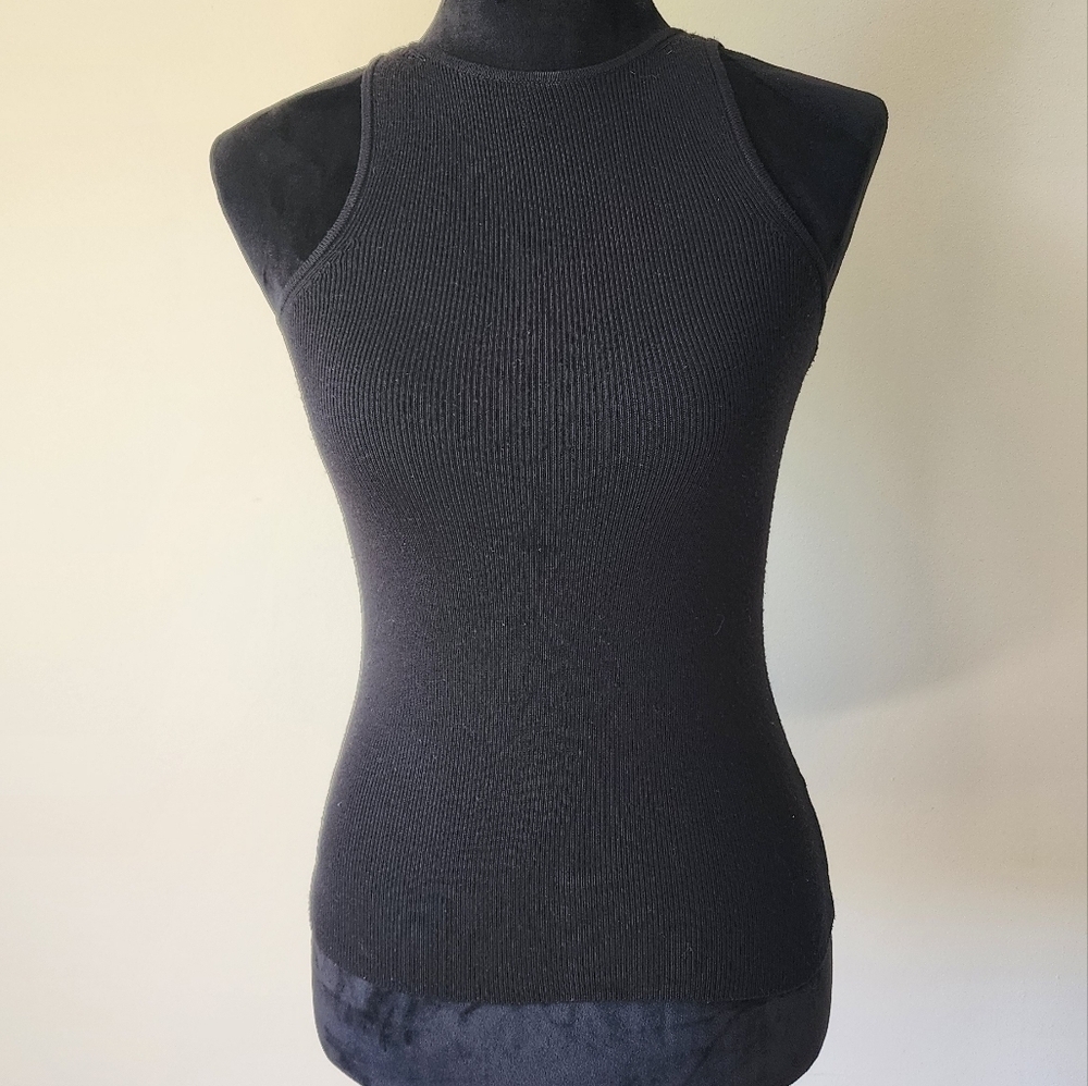 Anthropologie Sleeveless Ribbed Back Black Tank Top Women's Sz XXS.